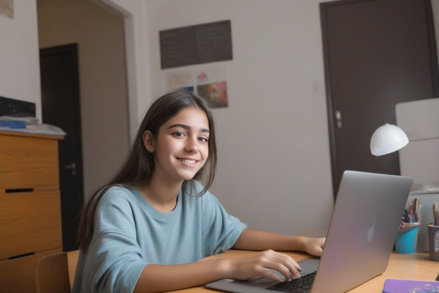 Una estudiante en una clase particular online