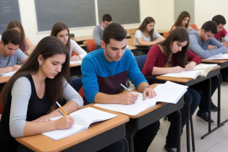 Una clase de estudiantes haciendo un examen