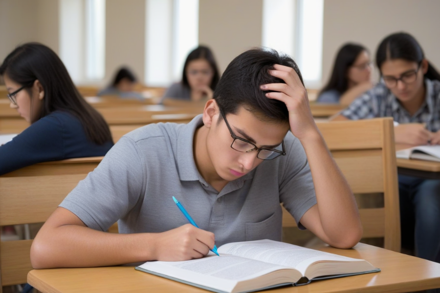 Un estudiante estudiando duro