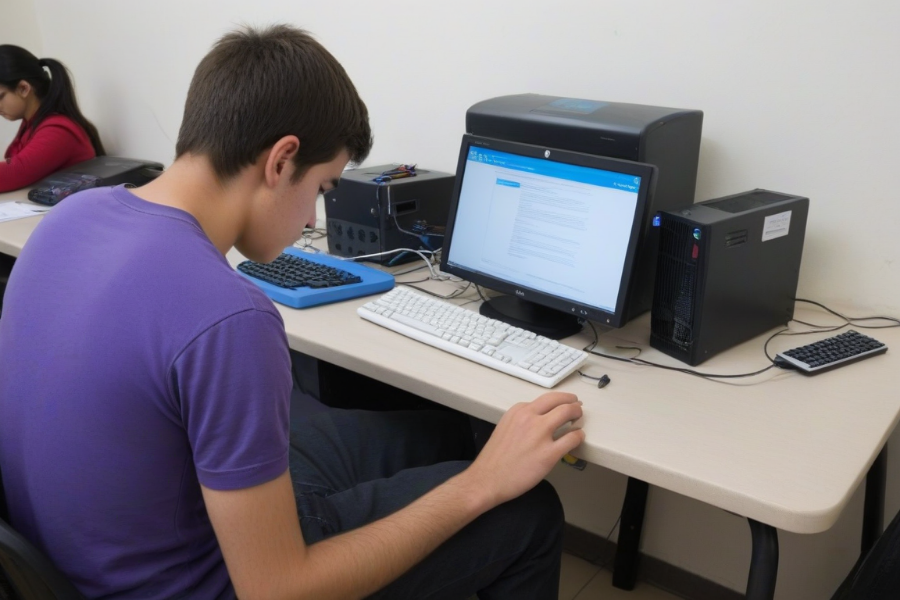 Un chico hace el test con un ordenador