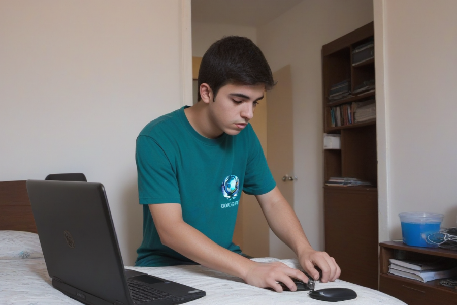 Un estudiante usando en foro en el ordenador