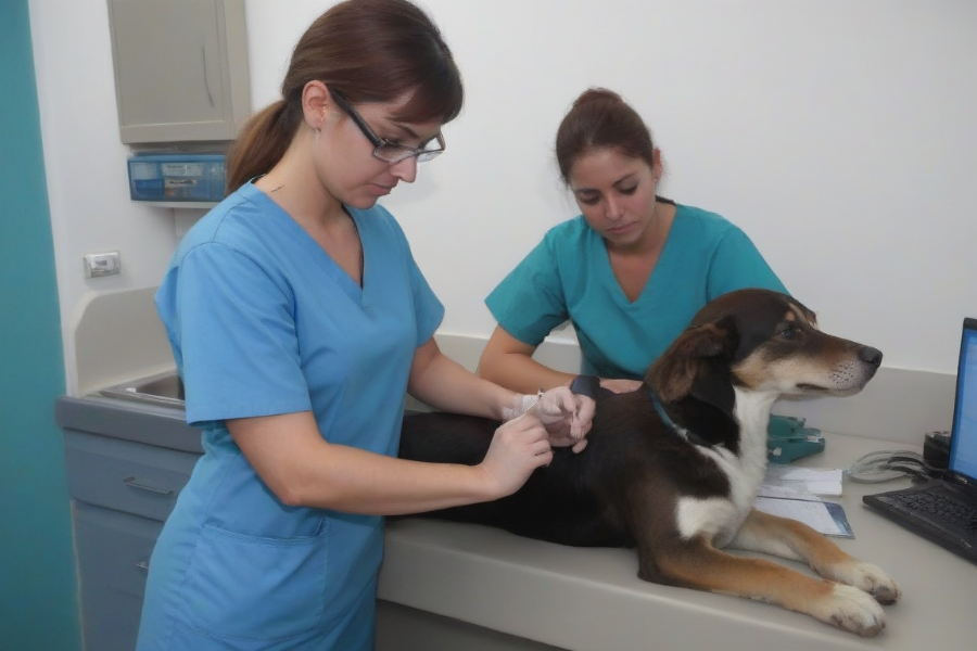 Una chica haciendo prácticas laborales en una clínica veterinaria