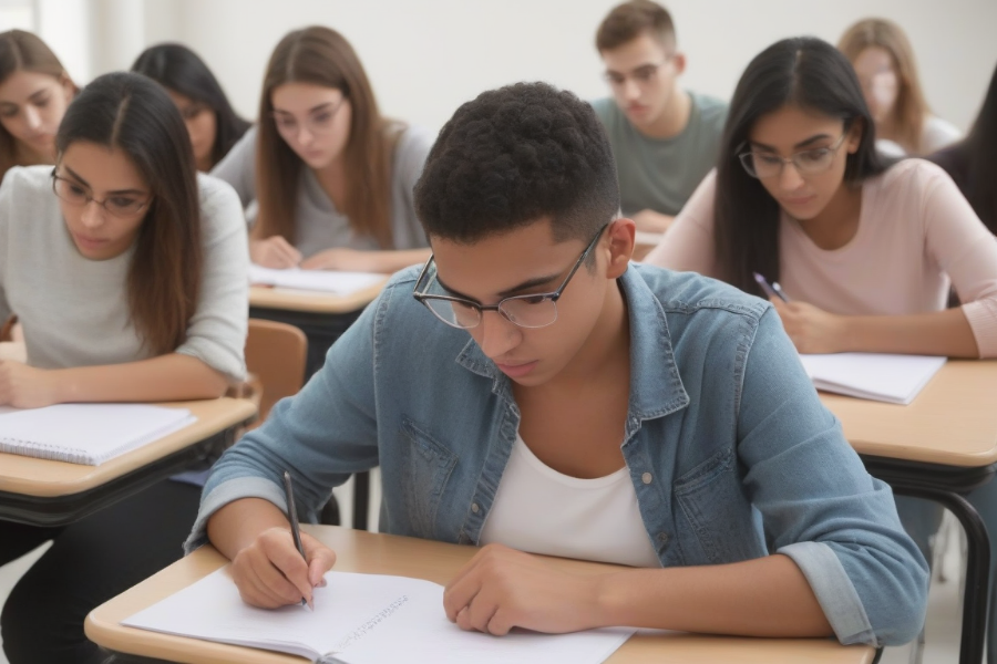 Estudiantes de veterinaria durate un examen